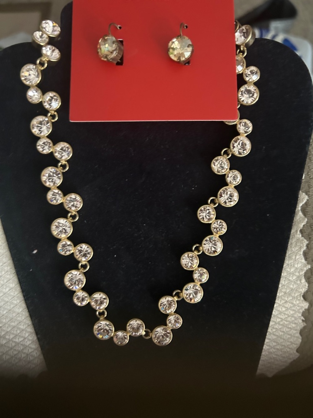 Gold-Tone Clear Crystal Station Necklace - Women Jewelry